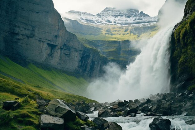 Un glacier majestueux se creuse un chemin à travers une vallée de montagne.