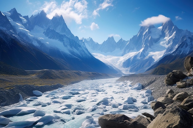 Glacier et montagnes enneigées massives dans les Alpes françaises