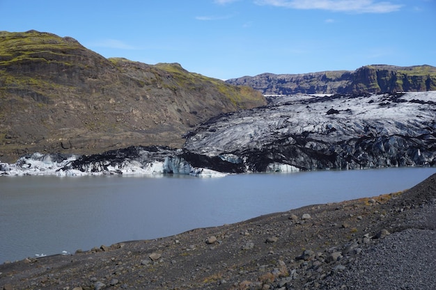 Glacier Solheimajokull en Islande en été