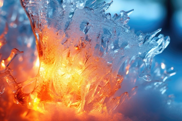 Glaçons dans la grotte de glace gros plan photo macro AI généré