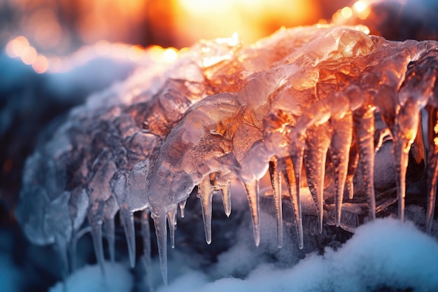 Photo glaçons dans la grotte de glace gros plan photo macro ai généré