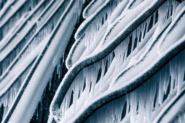 Glaçons de neige ondulés sur la maison sur le toit