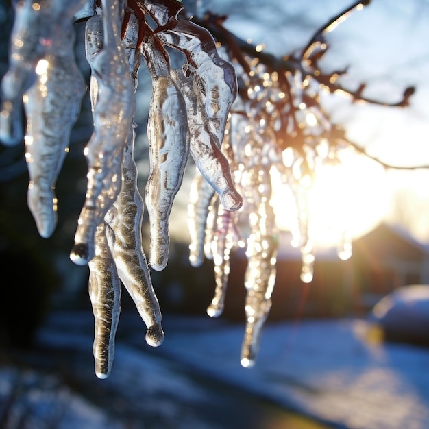 Glaçons scintillants un matin d'hiver