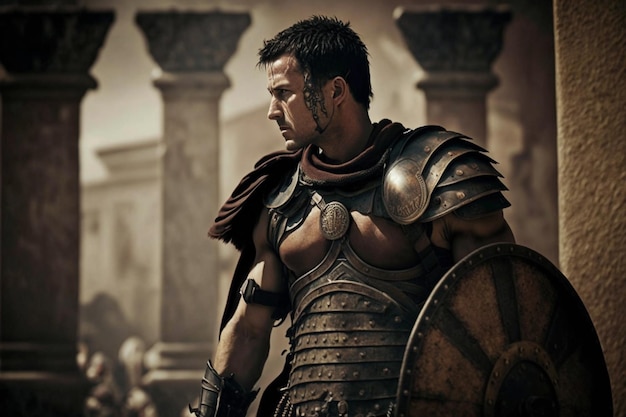 Gladiateur guerrier romain en armure généré par l'IA