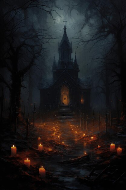 Église gothique mystique dans la forêt concept d'Halloween