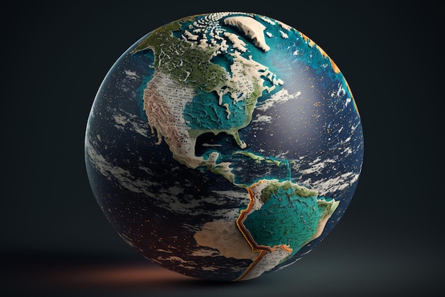 Un globe 3d avec la carte du monde terre Ai Generated Art Work