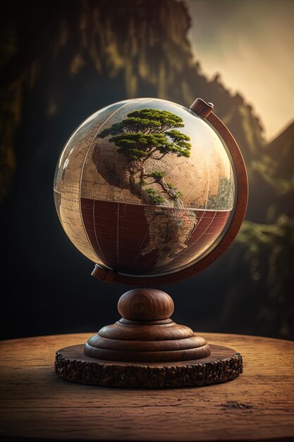 un globe avec un arbre au sommet