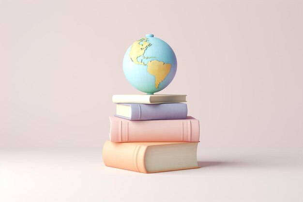 un globe au-dessus des livres avec le globe au-dessus.