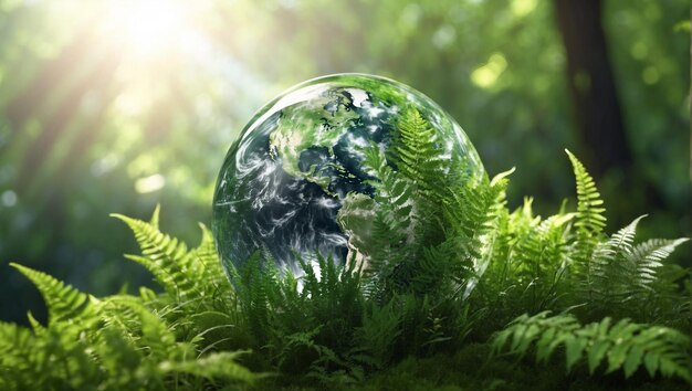 un globe au sommet d'un champ vert luxuriant