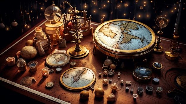 un globe et d'autres objets sur une table