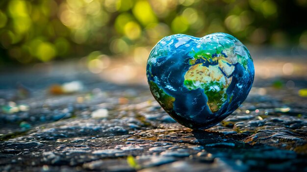 Photo un globe bleu avec la terre dessus est sur un rocher