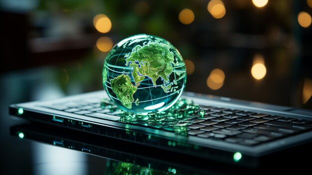 Photo globe sur clavier d'ordinateur ai générative