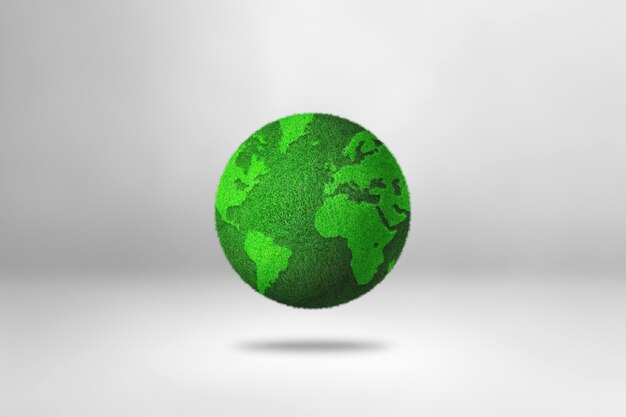 Globe couvert d'herbe verte isolé sur un fond blanc Symbole de protection de l'environnement Illustration 3D