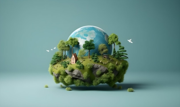 Le globe de cristal sur les fougères dans la forêt d'herbe verte L'environnement sauve la Terre Journée mondiale de la Terre