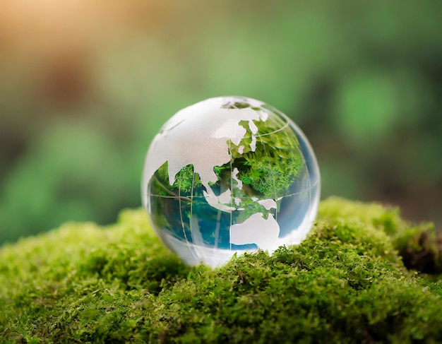 Globe de cristal placé sur de la mousse Concept pour l'environnement Société et gouvernance environnement mondial durable