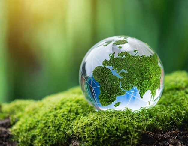 Globe de cristal placé sur de la mousse Concept pour l'environnement Société et gouvernance environnement mondial durable