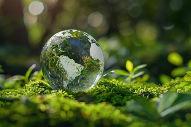 Le globe de cristal symbolise les principes ESG dans un environnement durable