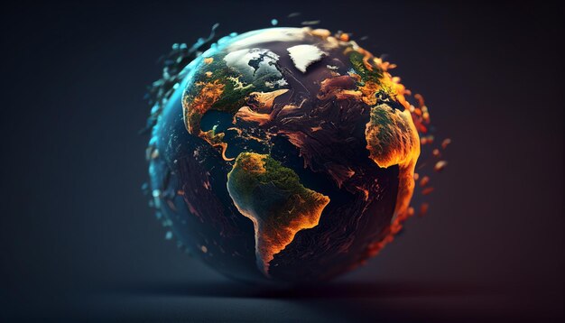 Globe doré sur fond noir Illustration d'une terre 3D symbolisant le commerce mondial