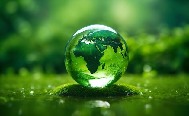 Un globe du monde avec un fond de nature verdoyante