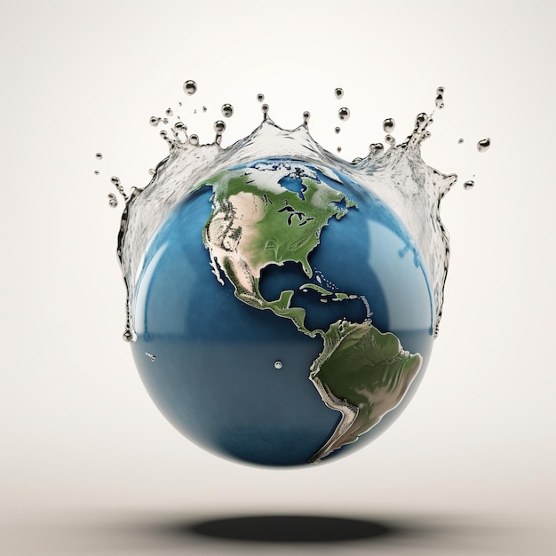 Un globe avec des éclaboussures d'eau