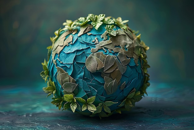 Globe avec des feuilles vertes Jour du concept Terre