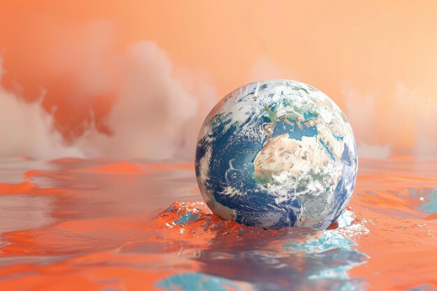 Photo un globe flotte sur un plan d'eau d'une teinte brunâtre