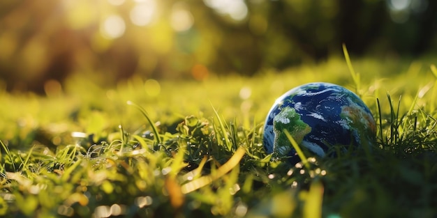 Globe sur l'herbe verte dans le parc Concept de réchauffement climatique