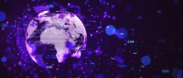 Globe holographique bleu avec points de données et lignes de réseau Concept global d'affaires et d'information Rendering 3D