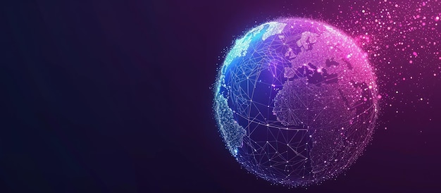 Le globe holographique à faible luminosité est généré par l'IA sur un fond sombre.