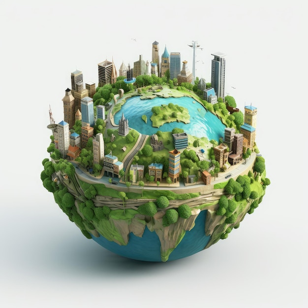 globe en miniature avec ville et forêt AI Génératif