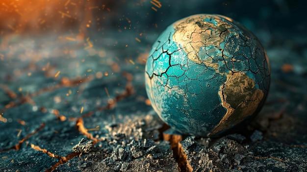 Photo un globe mondial en feu