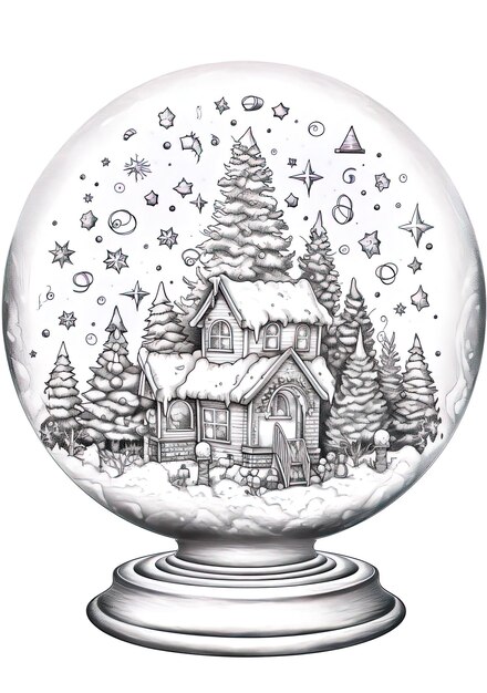 un globe de neige avec une maison et des arbres dessus