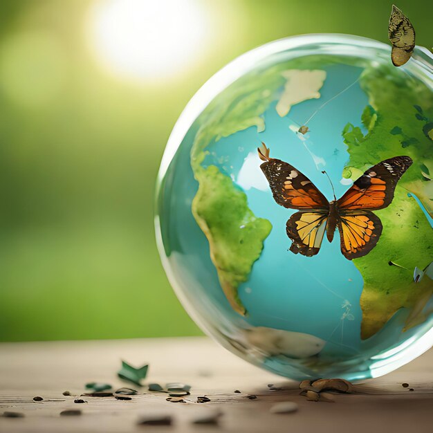 un globe avec un papillon et le mot papillon dessus