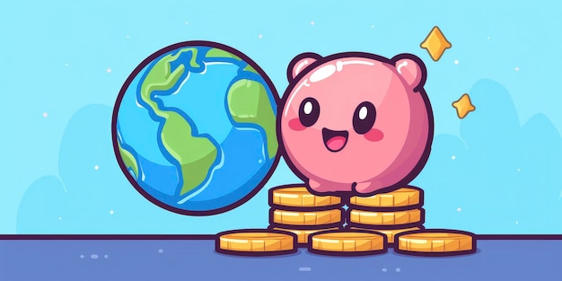 Le globe et la pile de pièces symbolisant l'argent font tourner le monde
