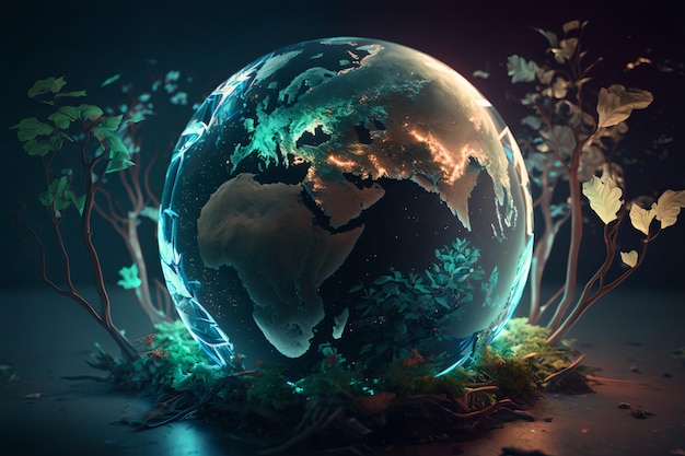 Un globe avec la planète terre au milieu de l'image.