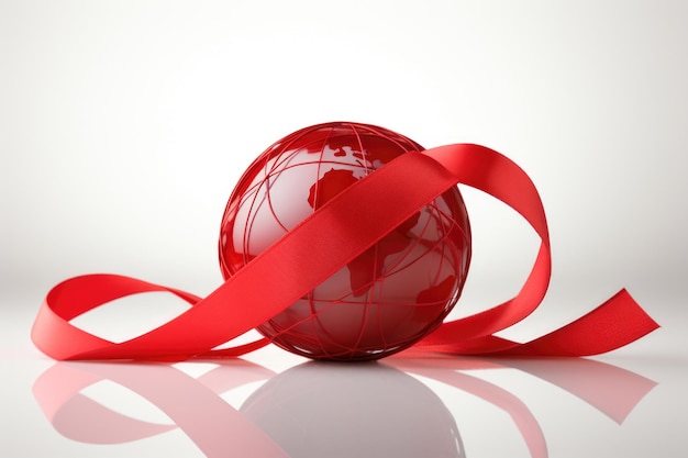 Photo globe rouge vif entouré d'un ruban assorti capturant l'importance de la journée mondiale du sida