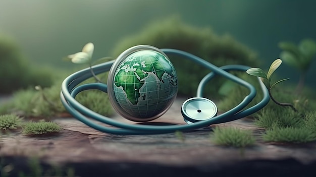 Globe avec stéthoscope journée mondiale de la terre et fond de concept de journée de la santé