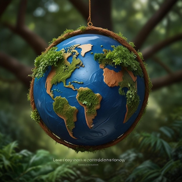 Photo un globe suspendu à un arbre concept de la journée de la terre journée mondiale de l'environnement par ai