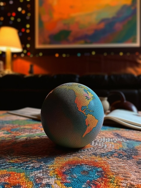 Photo un globe sur une table avec le monde dessus