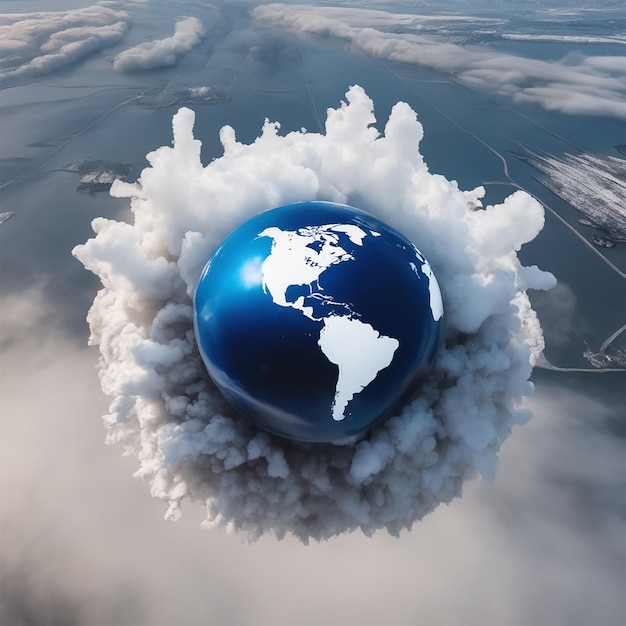 un globe avec la terre au milieu des nuages