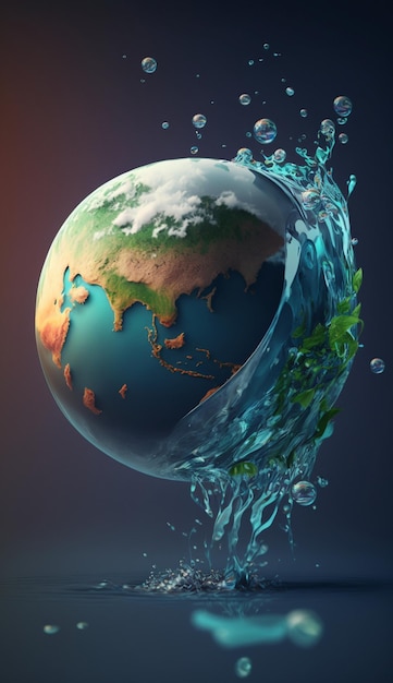 Un globe avec la terre dans l'eau