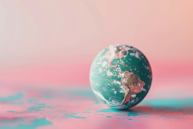 Globe de la Terre sur un fond rose Concept de la Journée de la Terre