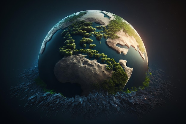 Un globe avec une terre verte et les mots "terre" dessus.