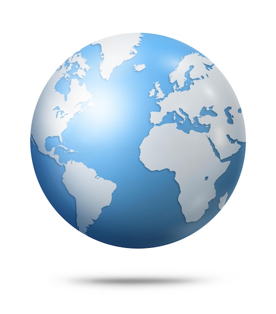 Globe terrestre bleu isolé sur fond blanc
