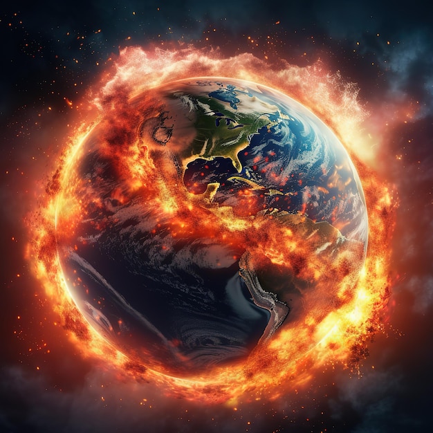 Globe terrestre brûlant Concept de réchauffement climatique Terre en feu Sauvez la terre et le concept de changement climatique