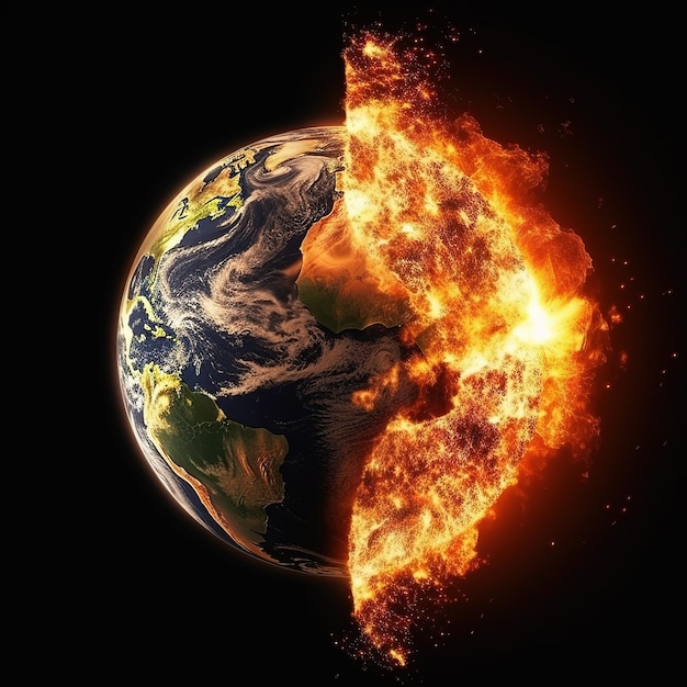 Globe terrestre brûlant Concept de réchauffement climatique Terre en feu Sauvez la terre et le concept de changement climatique