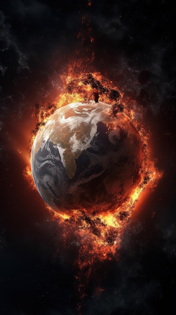 Globe terrestre brûlant Concept de réchauffement climatique Terre en feu Sauvez la terre et le concept de changement climatique