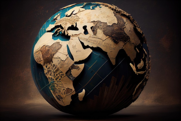 Globe terrestre conception carte du monde 3D illustration générative ai