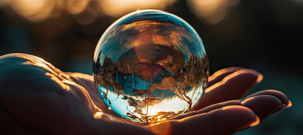 Globe terrestre dans les mains sur fond de soleil éclatant AI générative