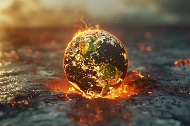 Un globe terrestre est en feu.